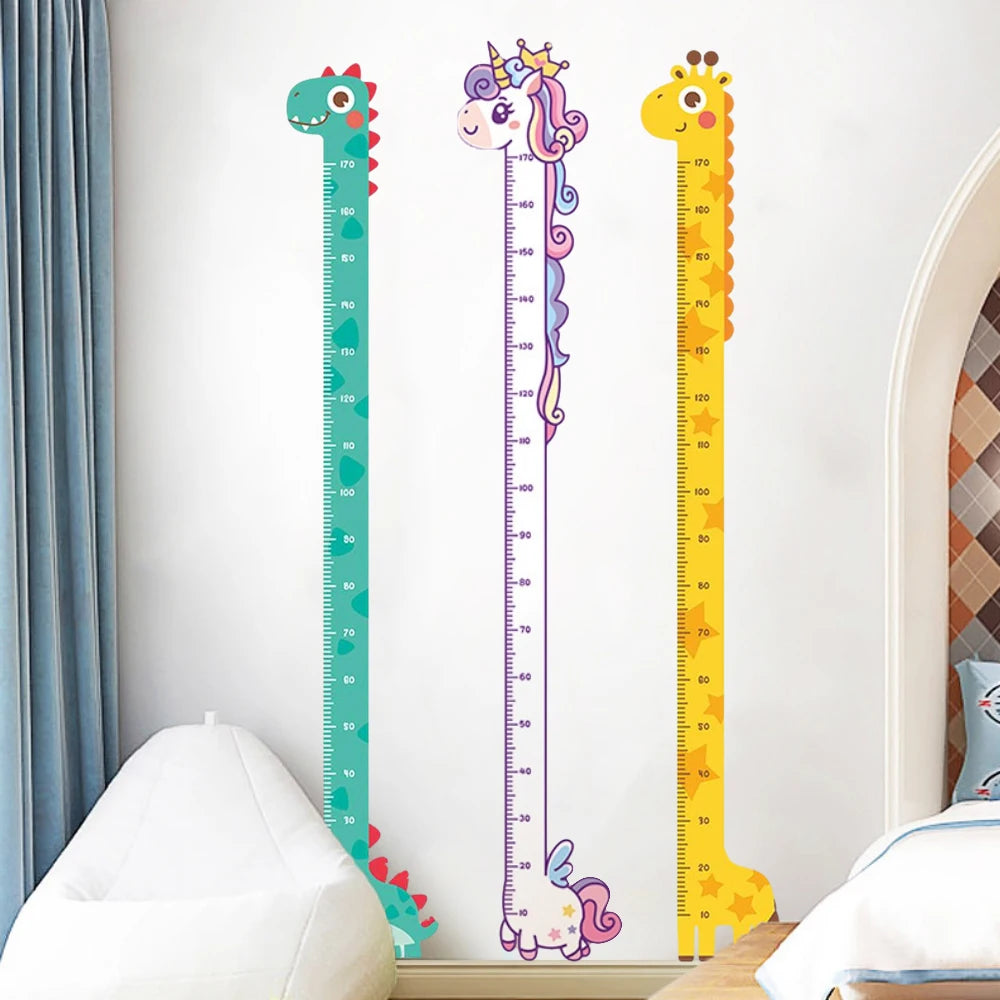 Autocollant de hauteur de dessin animé Licorne Dinosaure Girafe Mur Hauteur de mesure Règle Autocollants pour chambre d'enfants