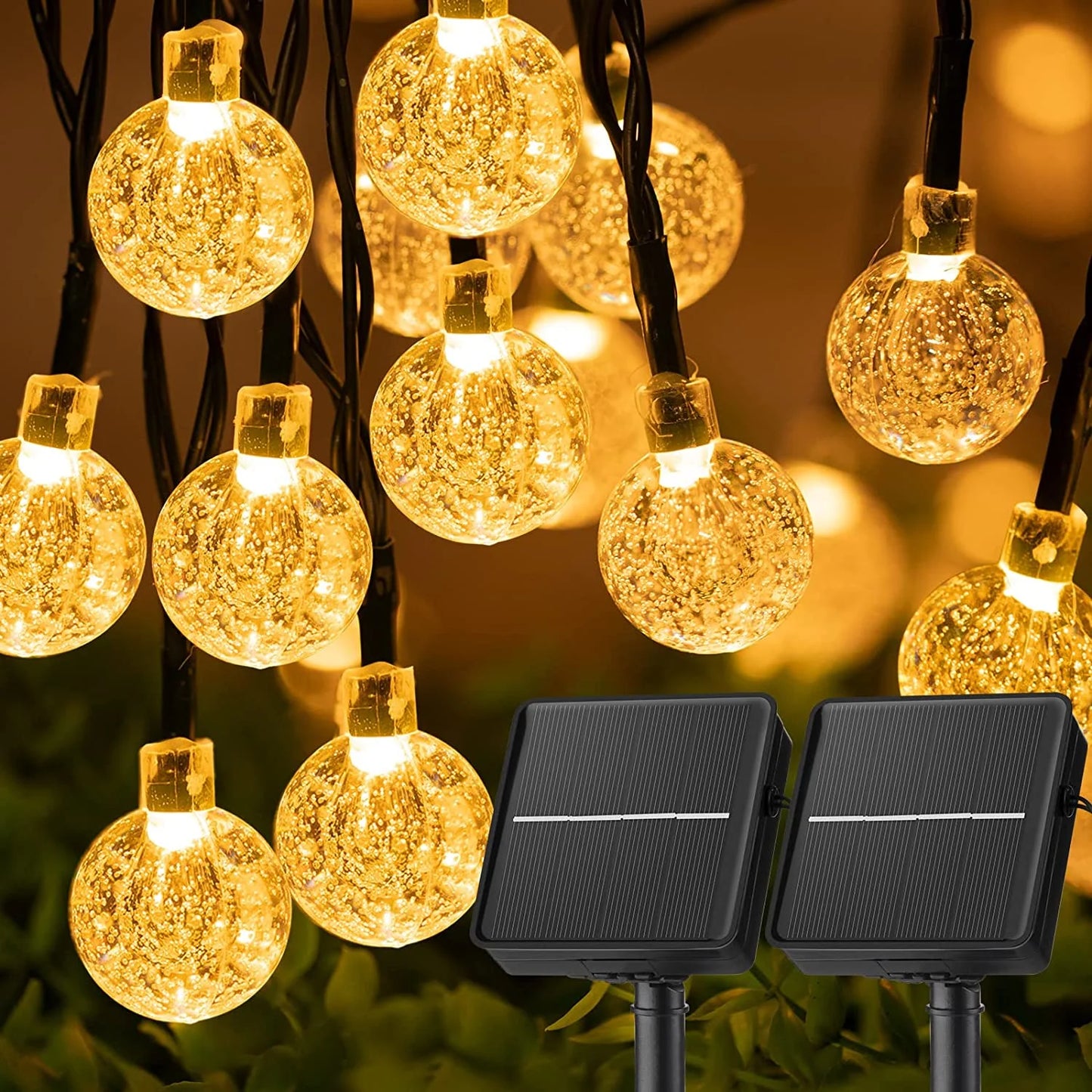 LED Solar String Lights Outdoor 60 Leds Waterproof Crystal Globe Lights with 8 Modes Garden Light for Patio Party Tree Decor