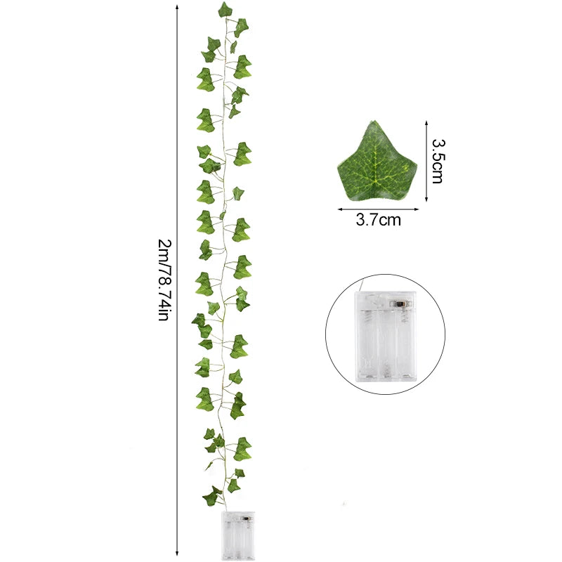 2/5/10M Feuille verte Lierre Vigne LED Guirlandes lumineuses pour la maison Guirlande Plantes artificielles Décor