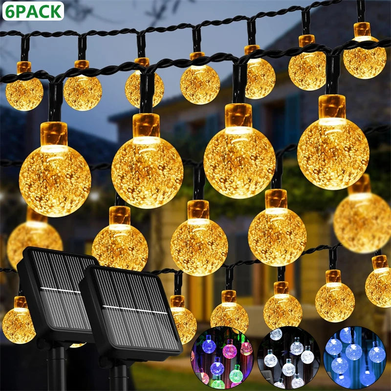 LED Solar String Lights Outdoor 60 Leds Waterproof Crystal Globe Lights with 8 Modes Garden Light for Patio Party Tree Decor