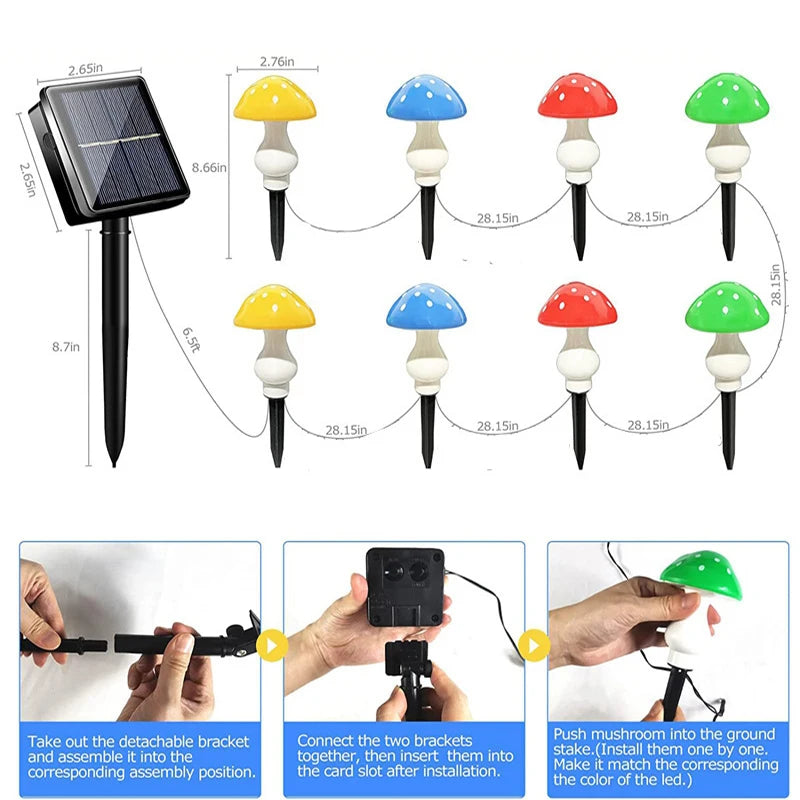 12LEDS Solar Panel Mushroom Fairy Light Garden Outdoor Decor Waterproof Night Lamp Yard For Christmas Wedding Party Decoration