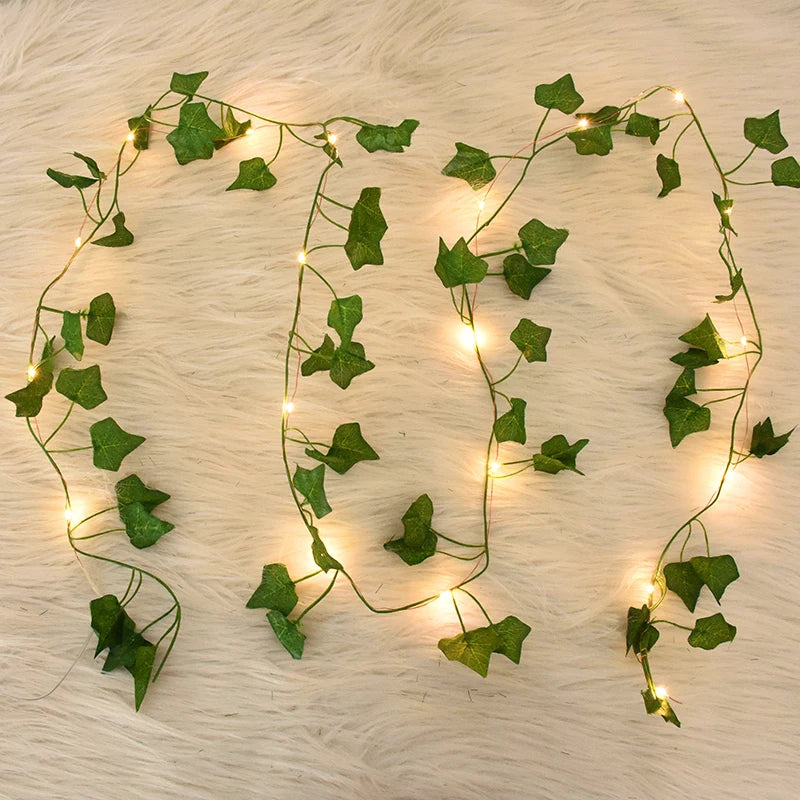 2/5/10M Feuille verte Lierre Vigne LED Guirlandes lumineuses pour la maison Guirlande Plantes artificielles Décor